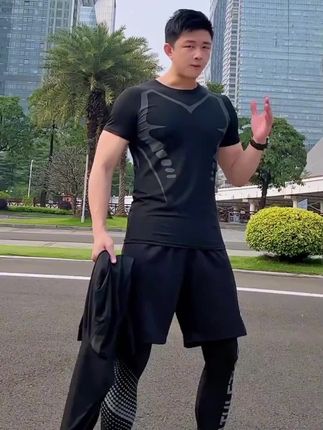 大码跑步套装男运动健身晨跑体考马拉松训练服加肥加大体育速干衣#运动服套装 #好物推荐🔥 #健身服