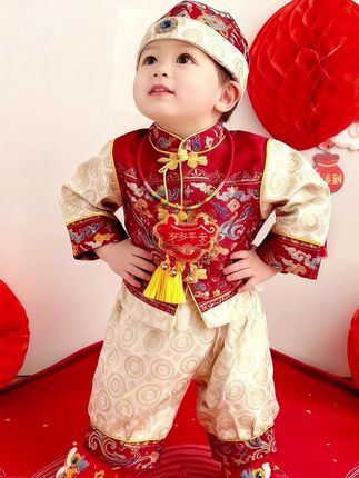 一周岁礼服男女宝宝中式抓周服春秋生日宴复古喜庆套装