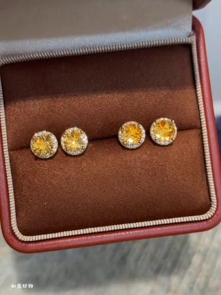 轻奢高级时尚百搭【金色烟花】天然黄水晶(6mm)烟花切重工S925银耳钉-小众设计礼物款#耳钉#时尚饰品 #珠宝首饰 #黄水晶 #水晶