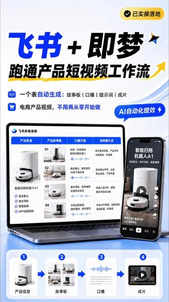 飞书➕即梦直接跑通产品短视频流程!
#电商管理#电商人#电商自动化#工作流搭建 #电商运营