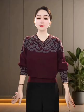含绵羊毛红色针织衫 #早秋姐感气质穿搭 #谁穿谁漂亮 #女人自信就是美 #内搭外穿都好看