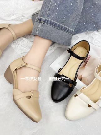 夏季女士透气百搭粗跟尖头软底真皮浅口凉鞋#夏季凉鞋 #穿出高级感 #时尚美鞋 #夏季凉鞋女款 #百搭鞋子