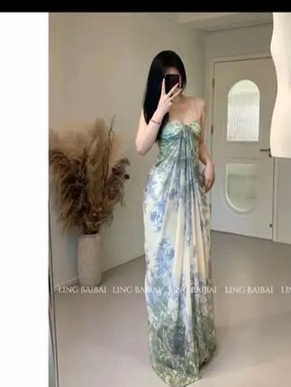 网纱印花吊带裙! #花开半夏 #纯欲度假风 #网纱印花吊带裙 #海边度假