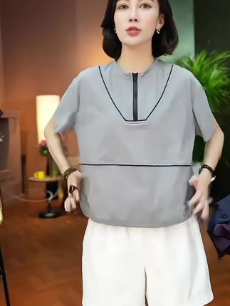 DC STUDIO【无我】2025夏新款时尚纯色户外宽松运动休闲设计T恤#减龄显瘦穿搭 #洋气小衫 #减龄气质 #轻奢女装 #夏季穿搭