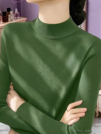 洋气时髦套头百搭打底内搭针织衫女秋冬季半高领长袖修身毛衣上衣#洋气打底衫 #时尚百搭 #新款打底衫 #穿出自己的风格