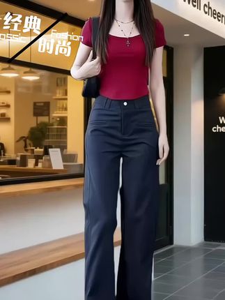 天丝窄版阔腿裤女2025秋季新款高腰显瘦休闲西装裤百搭直筒裤 #阔腿裤 #休闲西装裤 #不挑年龄不挑身材#简约百搭 #爆款