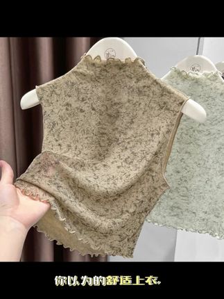 2025秋冬爆款扎染设计半高领上衣女气质叠穿无袖背心咖色假领小衫