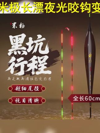 米极加长行程LED夜光漂硬尾日夜两用鲫鱼翘嘴鱼漂咬钩变色浮漂 #夜钓 #钓鱼 #米极 #夜光漂 #户外钓鱼