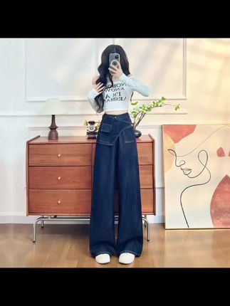 喜绚设计感阔腿牛仔裤女春秋夏季2025新款宽松显瘦爆款超火直筒裤 #小个子穿搭 #牛仔裤 #阔腿裤