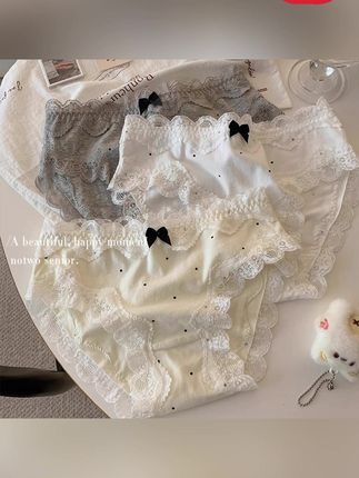 法式纯欲蕾丝内裤 3条装~法式纯欲蕾丝内裤女纯棉抗菌100%全棉裆少女生中腰三角短裤#法式纯欲蕾丝内裤 #纯棉抗菌 #全棉裆 #贴身衣物 #柔软亲肤
