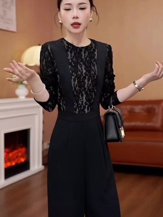 6121【晨雾漫漫】女神范气法式时尚蕾丝拼接无袖长裤连体裤女 #法式时尚 #新款上新 #谁穿谁好看 #每日搭配分享