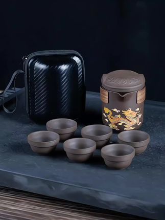 紫砂一壶六杯旅行茶具,可家用办公,带过滤公杯旅行包#紫砂壶 #旅行茶具 #过滤公杯 #旅行茶具#茶生活