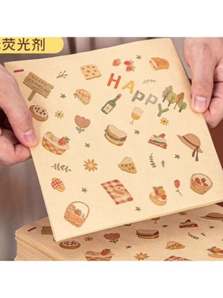 #实用好物 手绘画风吸油防油垫纸三明治包装专用牛皮纸食物面包油炸商用烘焙 #吸油纸 #防油垫纸 #好物分享 #厨房好物