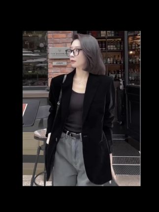 #0266黑色丝绒西装外套女春秋显瘦气质女神:/ 范小个子女士西服上衣#高级感穿搭 #潮流时尚 #气质范 #分享穿搭