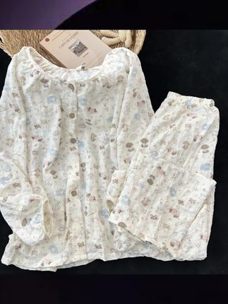 长袖长裤·萌系少女睡衣新款春夏秋薄款带胸垫甜美圆领家居服套装#套装 #两件套 #睡衣家居服