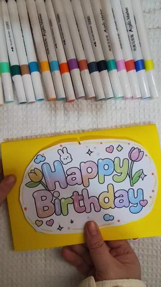 三年级英语上册我的生日立体贺卡手抄报电子版,电子版有线稿可打印。原创作品,盗图必究。