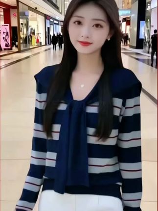 哥弟阿玛施正品早秋韩版撞色条纹羊毛开衫宽松长袖百搭披肩针织衫#时尚气质穿搭#减龄显瘦穿搭#时尚女装穿搭##时尚休闲穿搭