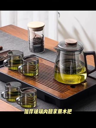 加厚玻璃内胆家用木把泡茶壶花茶壶茶水分离器茶水分离杯高硼硅#品正学府 #张小盼摄影工作室 #和谐大家园 #三好数码