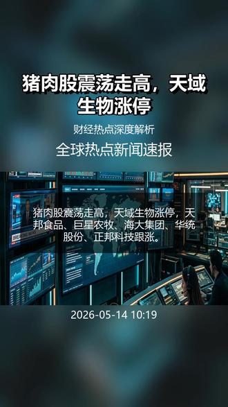 光伏设备板块短线拉升,协鑫集成、双良节能涨停 光伏设备板块短线拉升,协鑫集成、双良节能涨停;
光纤概念反复活跃 长盈通涨超15%;
猪肉股震荡走高,天域生物涨停 #今日新闻 #财经早报 #财经热点 #AI视频 #AI说财经