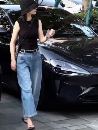 #早秋新款 #直筒裤 #显瘦穿搭 #牛仔裤#女装