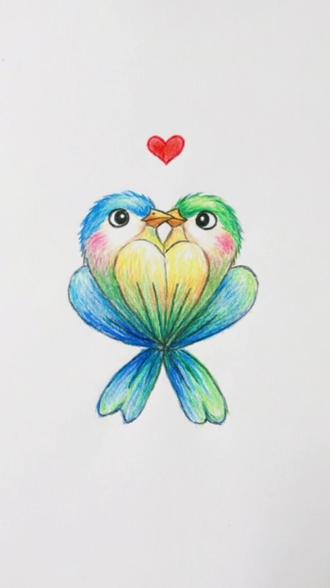 3个爱心画小鸟,一看就会#简笔画 #一起学画画 #儿童简笔画 #创意美术 #绘画教程