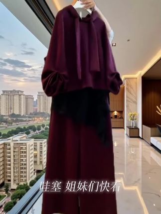 大码新款韩系拼接蕾丝收腰连帽卫衣外套+半身裙两件套显瘦气质