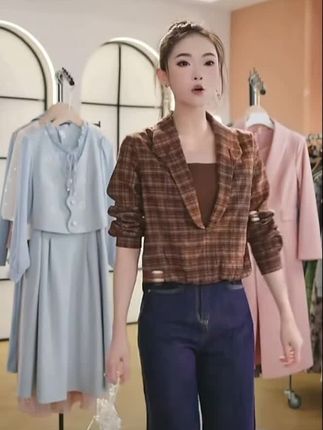 F3033新款假两件格子秋季上衣#假两件#格子衬衫 #秋季穿搭 #减龄穿搭#谁穿谁好看