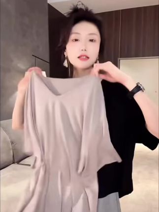 【面膜V领】极简垂感大领口宽松oversize高级春夏季五分袖短袖T恤女#五分袖 #T恤 #女装 #夏季新款 #上衣