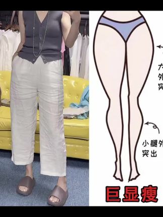 2025夏季薄款大码女装高腰亚麻八分直筒休闲裤梨形身材显瘦阔腿裤#爆款热卖中