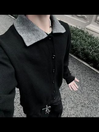 K12 25秋冬羊毛混纺翻领加厚高领纽扣开衫针织毛衣内搭外套#爱了爱了 #分享 #男生穿搭日记 #男生穿搭 #美式高街