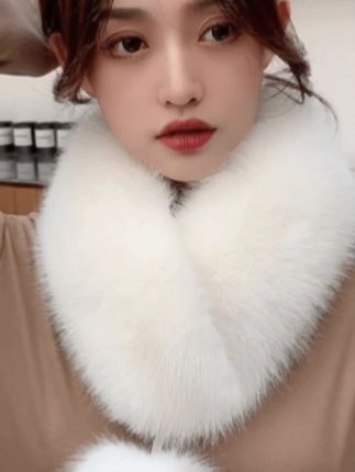 #狐狸毛围巾韩版女秋冬流行短款仿毛领子松紧带球毛毛围脖加厚保暖