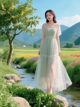 #上热门🔥 姐妹们,夏天一定要试试这件收腰蓬蓬裙,上身真的太好看了!它是这种很轻薄透气的料子,穿上不会热,而且版型超绝,上身就是纸片人的既视感,分分钟让你拥有漫画般的身材比例。@D0U十小助手