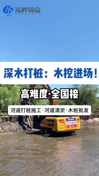 这河中心水这么深,松木桩怎么打得下去? #水挖施工 #水上打桩 #松木桩 #河道治理 #高难度工程
