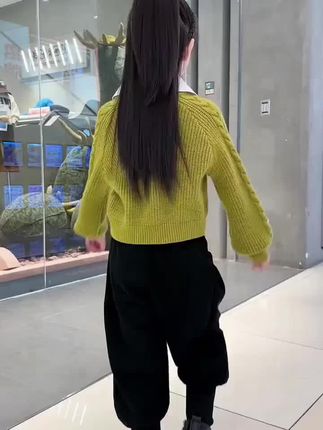 女童洋气假两件polo领设计感麻花针织毛衣时尚哈伦裤春秋韩版套装女童洋气假两件polo领设计感麻花针织毛衣时尚哈伦裤春秋韩版套装