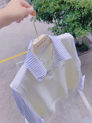 假两件条纹衬衫#时尚新款 #穿出时髦气质感 #视频同款在商品橱窗 ##谁穿谁好看 #爆款热卖中