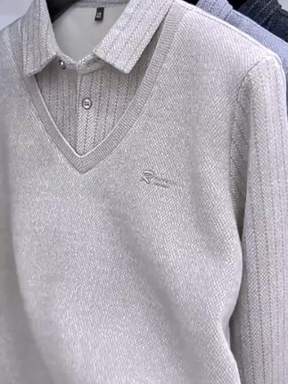 #穿出高级感 #假两件针织衫 男士冬季加绒加厚衬衫领毛衣男休闲高端打底上衣#谁穿谁好看 #上衣穿搭 #加绒保暖
