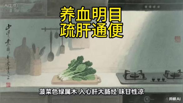 菠菜养血明目疏肝通便#黄帝内经四季养生 #食疗养生 #药食同源的食材有哪些 #每日养生小科普