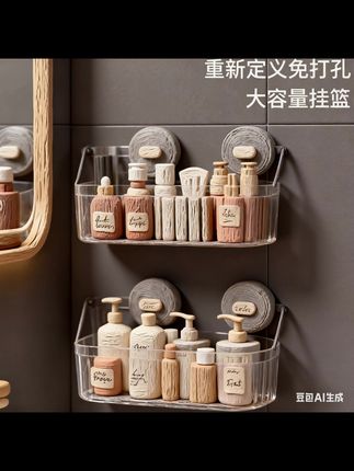 在墙上装几个这样的#吸盘收纳筐 瓶瓶罐罐的都能收纳的整整齐齐,台面也干净多了#吸盘置物架