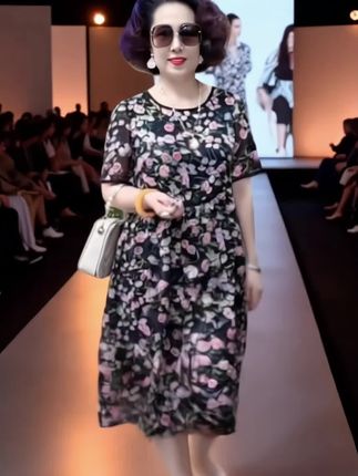 夏季新款宽松遮肚中长裙时髦洋气原创大码连衣裙减龄妈妈碎花裙#引领时尚潮流 #夏季穿搭 #气质连衣裙 #dou+小助手