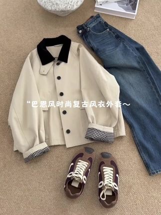 超级好看的格纹拼接风衣#简约风衣 #百搭外套女