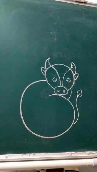 用数字6画牛#黑板简笔画 #简笔画 #小牛简笔画