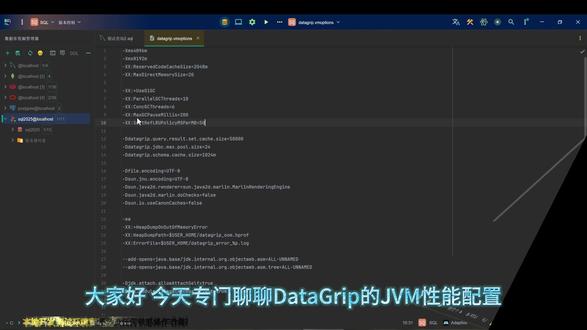 DataGrip卡到崩溃?改这一个文件,查询速度直接起飞! 数据库开发必备优化技巧
SSMS/DataGrip/sqlcmd三大工具实测,结果我惊呆了
温馨提示:请勿直接用于生产环境
纯个人技术分享,无不良引导
为什么别人的JetBrains全家桶运行流畅,你的却频繁卡顿?秘密全在vmoptions文件里!
文末附电脑配置参考,参数需根据硬件调整,修改前务必备份,保持配置文件干净不要带注释
#抖音合集升级计划 #DataGrip #数据库开发 #IDE卡顿 #SQLserver