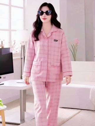 秋冬夹层女士睡衣长袖翻领家居服套装#宅家睡衣秀 #在家也要美美哒 #睡衣家居服