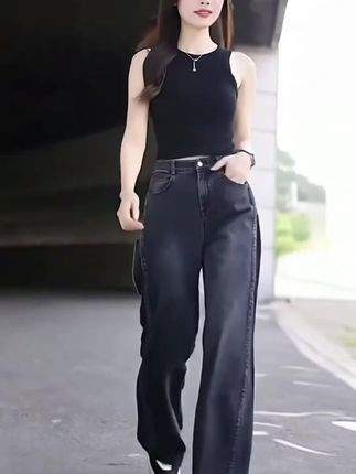 今年流行#强烈推荐 秋季女士黑色牛仔裤