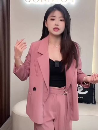 【桃墨轻忧】小个子定制时尚廓形轻奢西装套装阔腿裤两件套2504