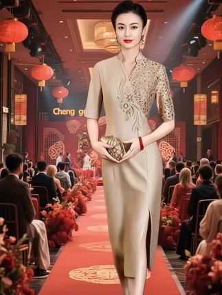 #迪丽热巴琥珀系变装太权威了 #婚庆礼服 #优雅气质 #婚礼妈妈礼服 #旗袍时尚女装