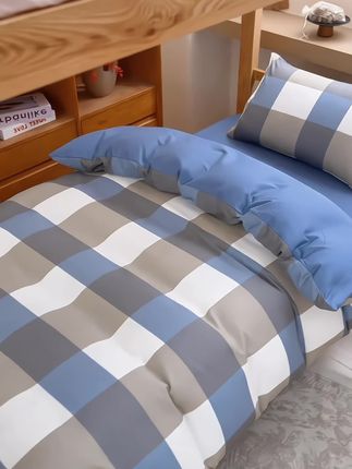 #无印良品学生宿舍床上三件套#床单被套枕套#100纯棉简约格子#床笠款宿舍三件套#开学必备