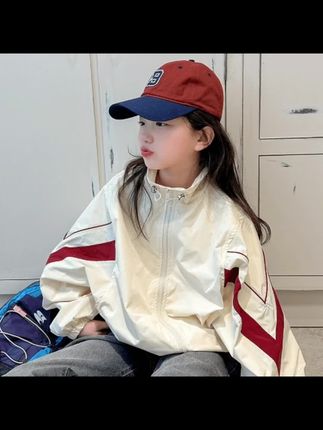 女童外套春秋款新款中大童撞色宽松运动休闲儿童韩版上衣时髦外套#儿童外套 #儿童春秋外套 #儿童休闲外套