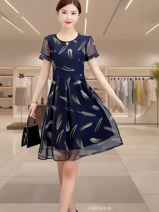 遮肉透气显瘦中长款网纱连衣裙夏季时尚清凉百搭中年妈妈装裙子