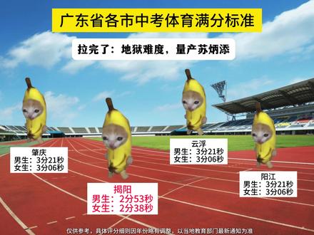 广东省各市中考体育满分标准从夯到拉排名! #广东 #初中 #中考 #体考 #珠海